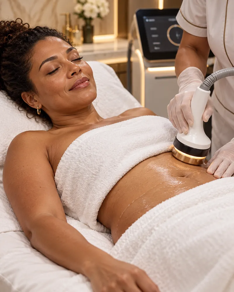 Cliente relaxada durante tratamento corporal